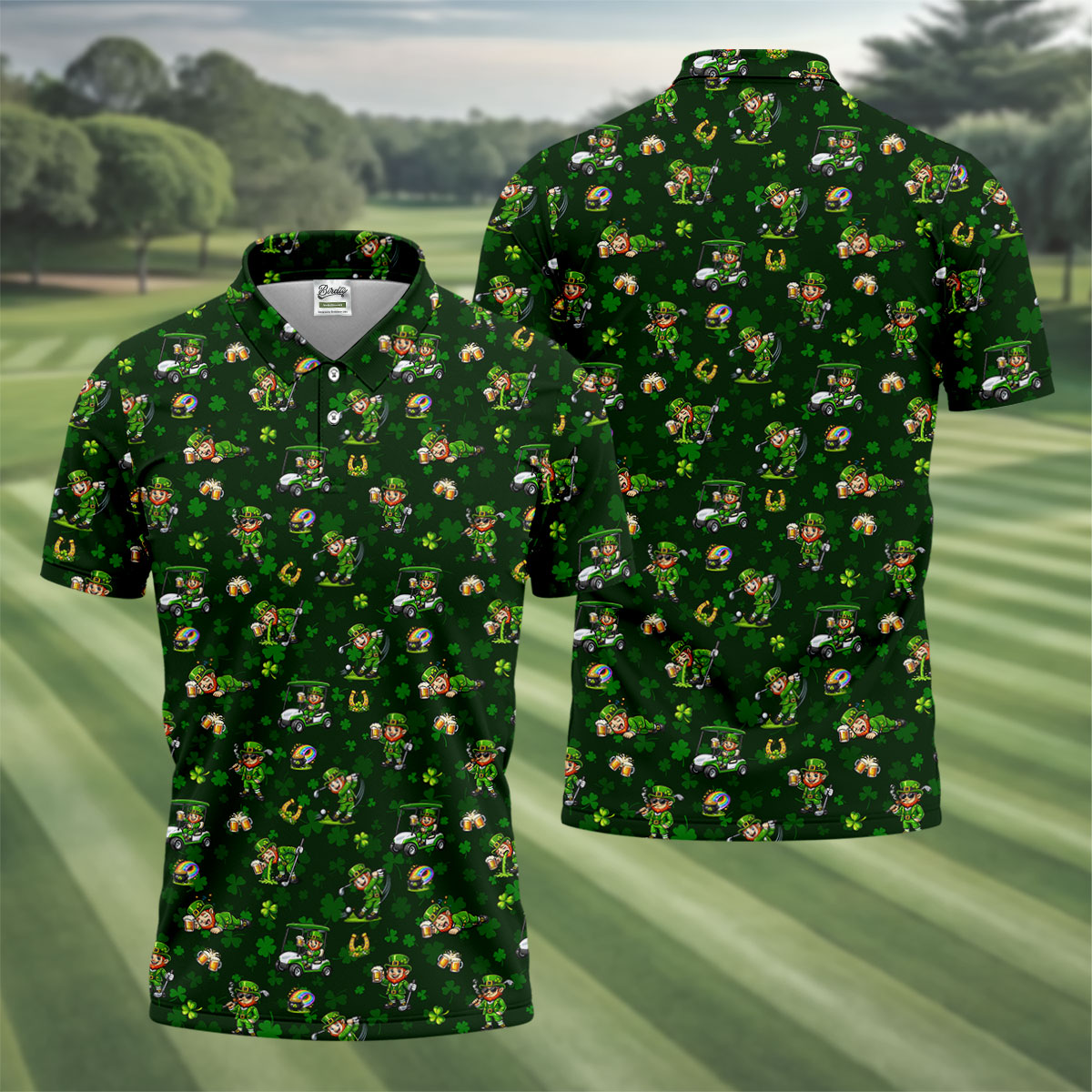 St Patrick's Day Golf Leprechaun Pose Shamrock Golf Shirt, Fun Golf Shirts For Men, Polo For Men