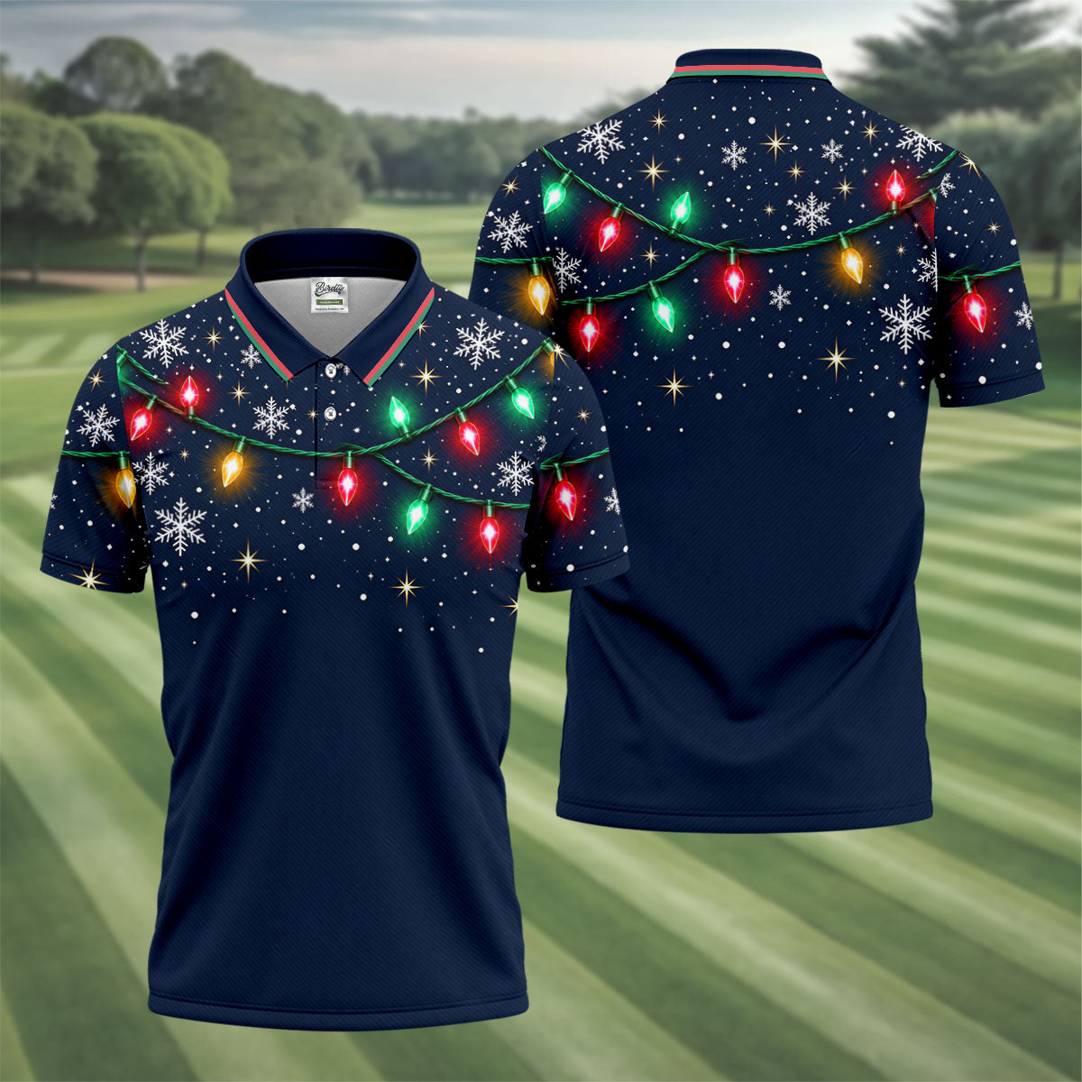 String Lights Snowflakes Christmas Golf Shirt, Mens Golf Shirts, Golf Apparel For Men