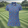 Autism Puzzle Ribbon Pattern Women's Golf Tops, Autism Awareness Color Ladies Golf Polos