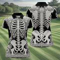 Floral Skeleton Halloween Golf Polo Shirt, Women’s Golf Polo, Golf Shirts For Women