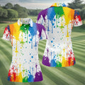 Rainbow Paint Splatter LGBT Support Ladies Golf Tops, Pride Month Golf Shirt For Women