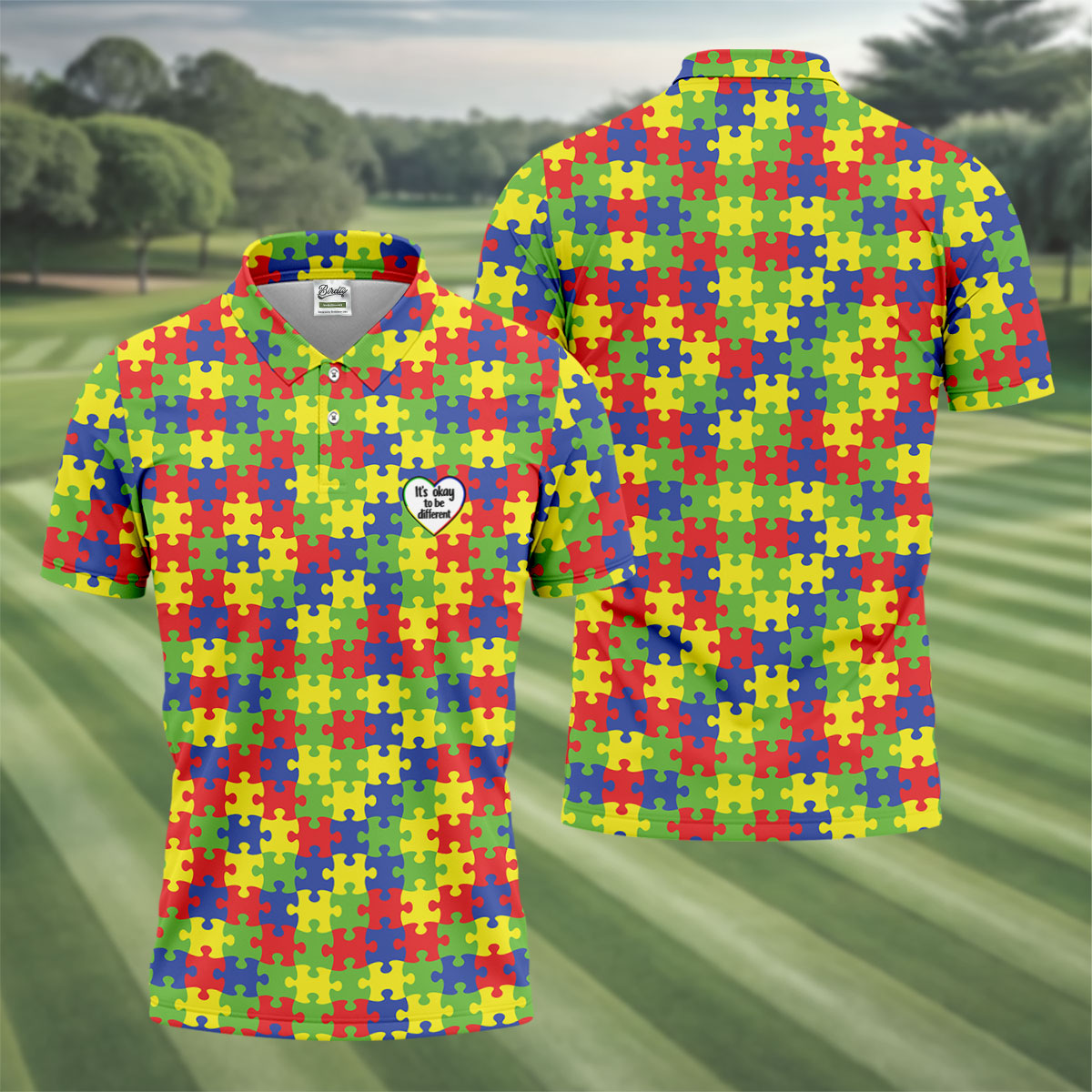 It's Okay To Be Different Autism Puzzle Golf Tops For Men, Autism Awareness Colors Golf Shirts For Men