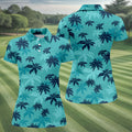 Turquoise Palm Tree Tropical Golf Shirt, Women's Golf Shirt, Golf Polo For Women, Golf Shirts For Women