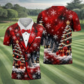 Tuxedo Tree Snowflakes Christmas Golf Shirt, Golf Shirts For Men, Mens Golf Apparel