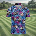 Funny Opossum Blue Purple Hawaiian Golf Shirt, Tropical Theme Golf Shirts For Men