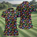 Neon Cats Tropical Vibe Women's Golf Tops, Cute Golf Outfit, Ladies Golf Shirts, Golf Shirt For Women