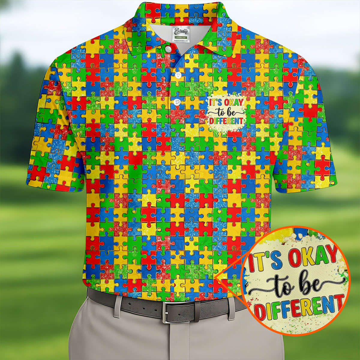 It's Okay To Be Different Colorful Puzzle Pattern Autism Awareness Men's Golf Shirt, Polo Shirts For Men