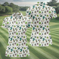 White Desert Golf Icons Pattern Golf Polo Shirt, Women's Golf Polo, Golf Polo Shirt