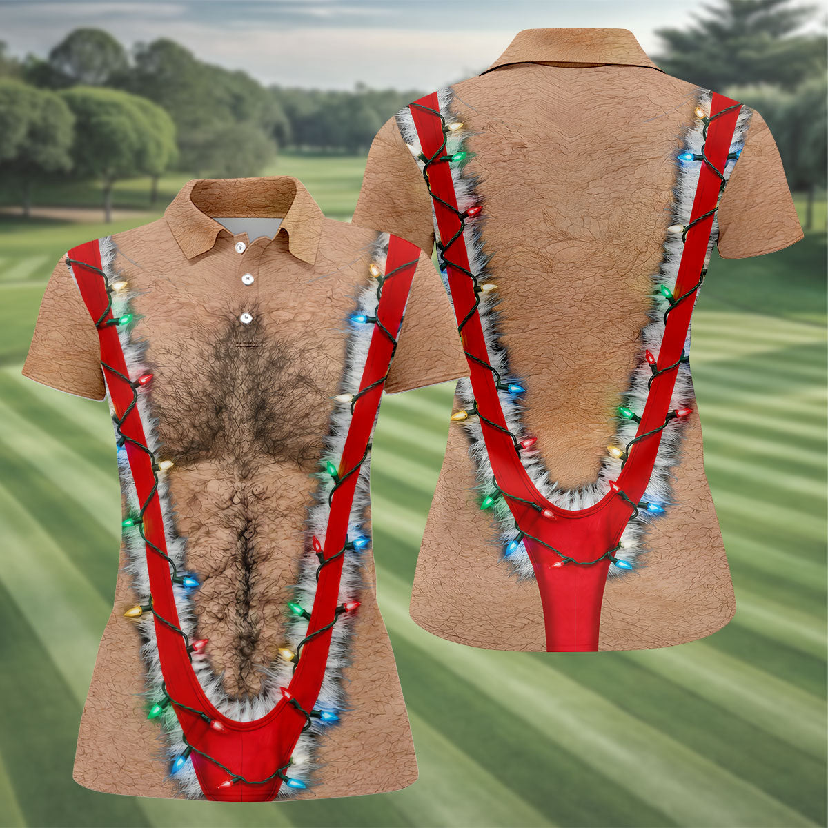Funny Suspenders Lights Christmas Golf Shirt, Golf Polo For Women, Ladies Golf Top