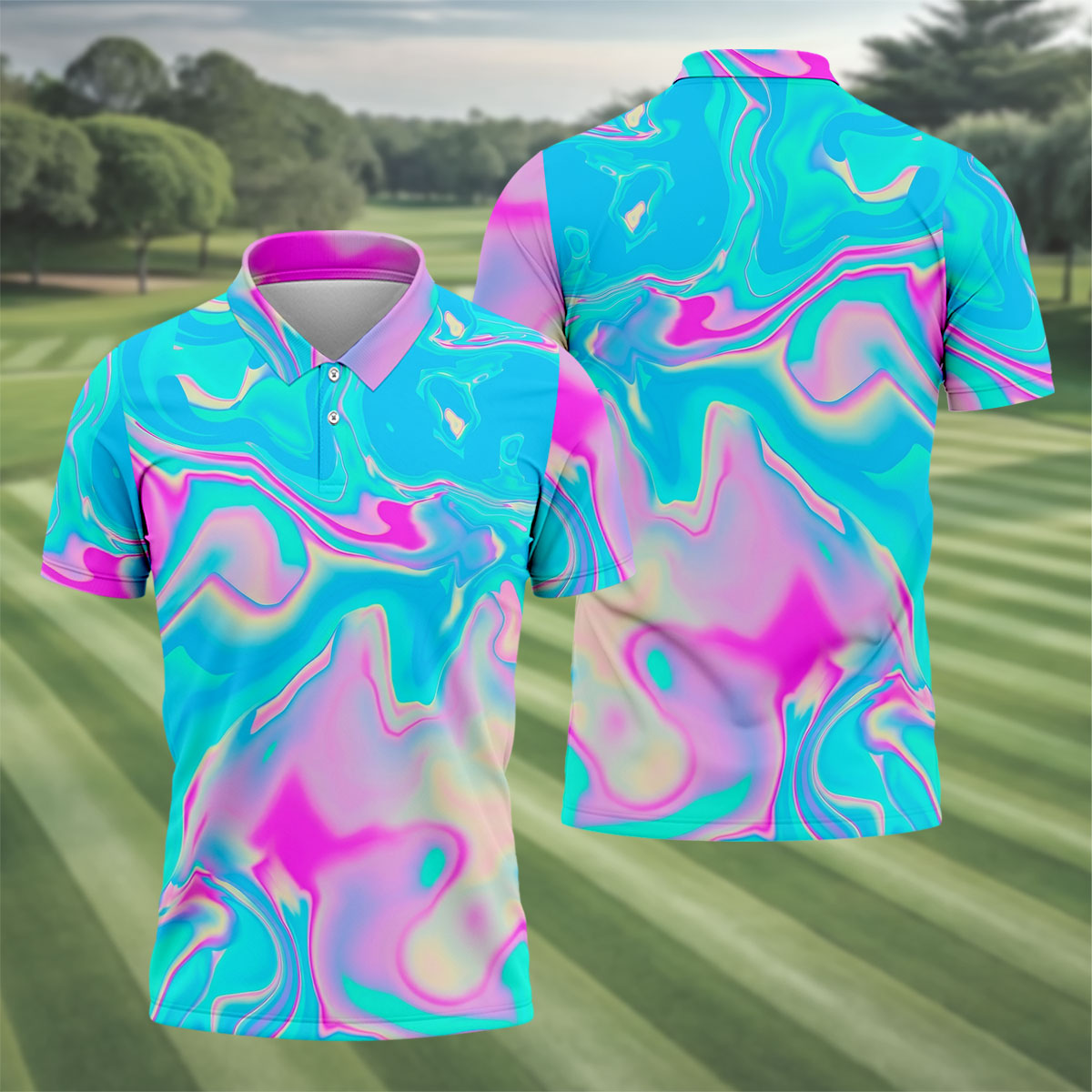 Pastel Marble Abstract Swirl Pattern Golf Shirt, Polo Shirts For Men, Men's Golf Shirt