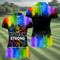 Autism Strong Rainbow Paint Splatter Women's Golf Tops, Autism Awareness Colors Ladies Golf Polos