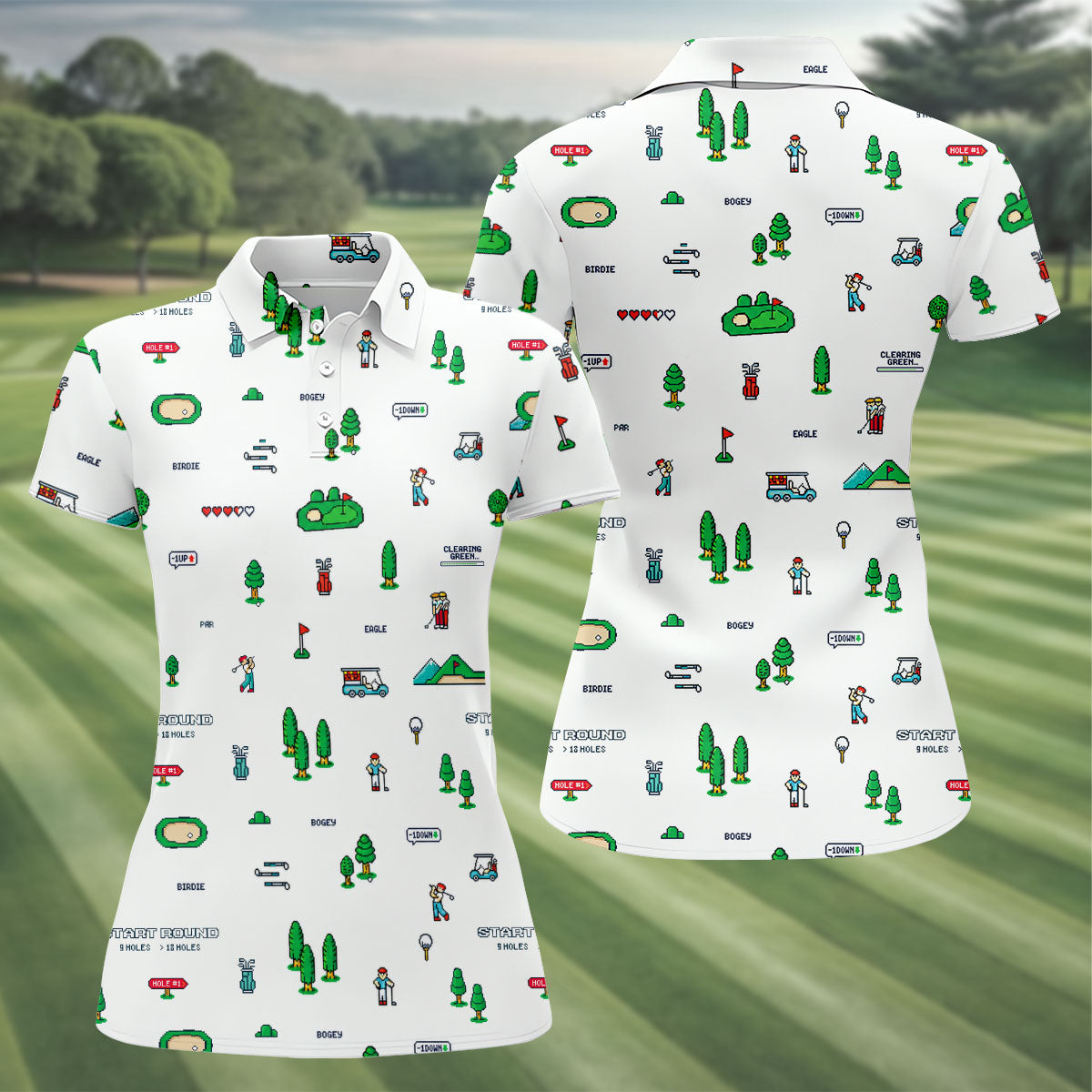 Retro Video Game Golf Theme Hawaiian Golf Shirt, Women's Golf Tops, Ladies Golf Shirts