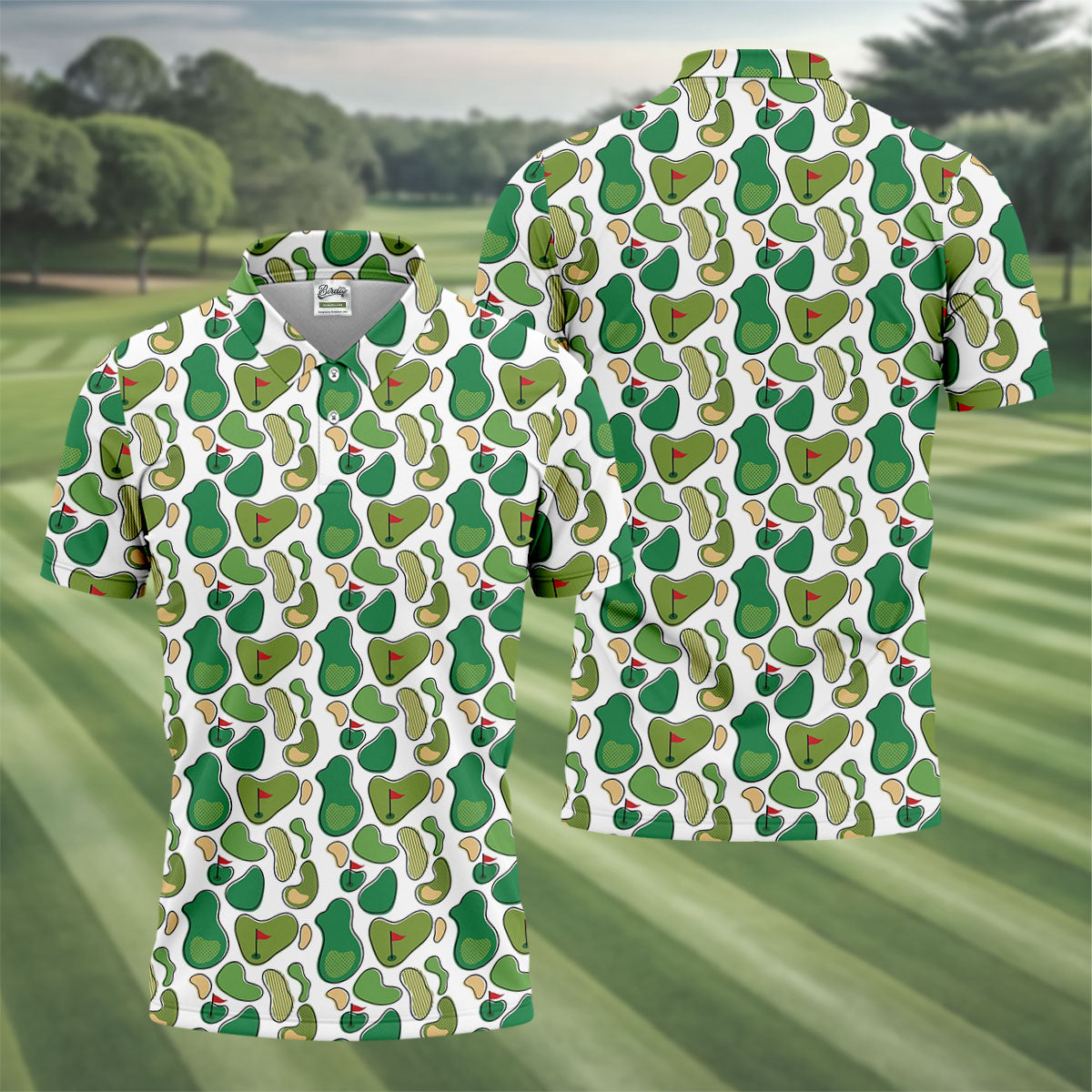 Mini Golf Course Seamless Pattern Men's Golf Polo Shirts, Performance Golf Polos, Golf Shirts For Men