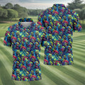 Colorful Zombie Head Pattern Halloween Golf Polo Shirt, Mens Golf Polo, Golf Shirts For Men