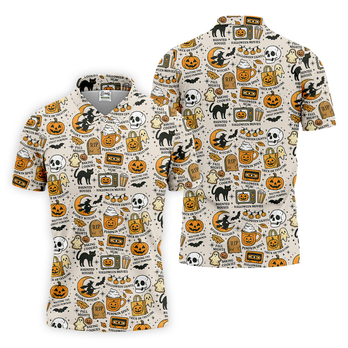 Spooky Witches, Spooky Cat, Cute Halloween T-Shirts, Mens Golf Polo Shirts, Golfing Apparel