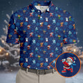 Funny Christmas Characters Golf Pose Navy Golf Shirt, Christmas Golf Shirt, Polo Shirts For Men