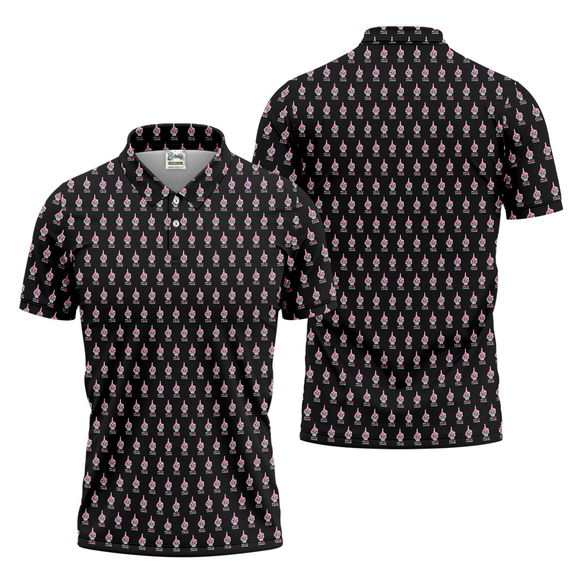 Funny Middle Finger Black Men's Golf Shirt, Fun Golf Shirts For Men, Breast Cancer Support Shirt