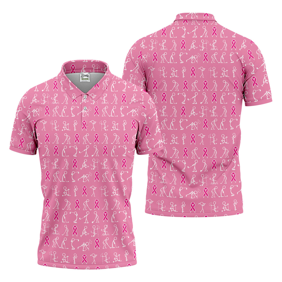 Funny Stick Figure Men's Golf Shirt With Socks Free, Breast Cancer Awareness Gift