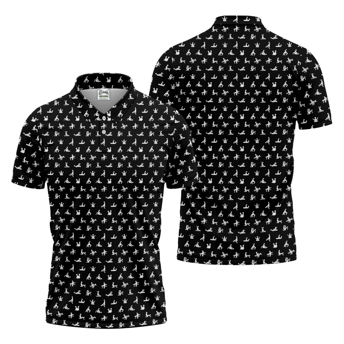 Funny Stick Figure Black And White Men's Golf Polo Shirt, Funny Position Golf Polo, Fun Men Golf Shirts