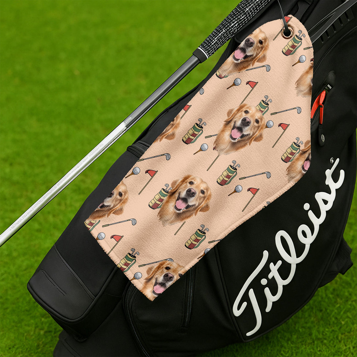 Beige Golf Towel With Custom Pet Portrait, Unique Gift For Golfer, Christmas Golf Gift, Golf Accessories