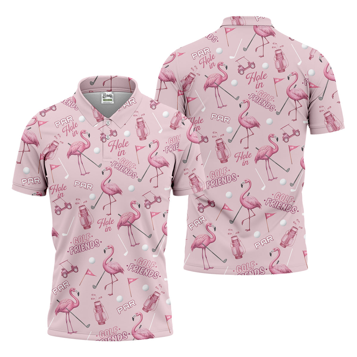 Pink Flamingo Customized Golf Polos, Fun Men's Golf Polos, Hawaiian Golf Shirts, Golfing Apparel