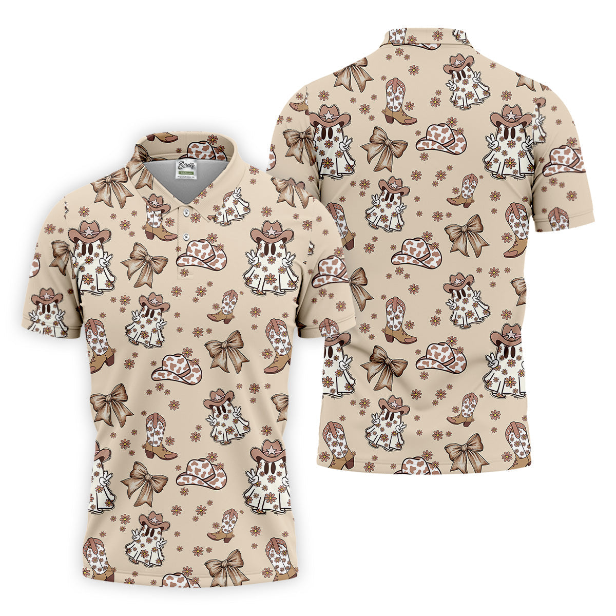 Coquette Halloween Cowboy Ghost Fun Golf Shirts For Men, Polo Shirts For Men, Golfing Apparel