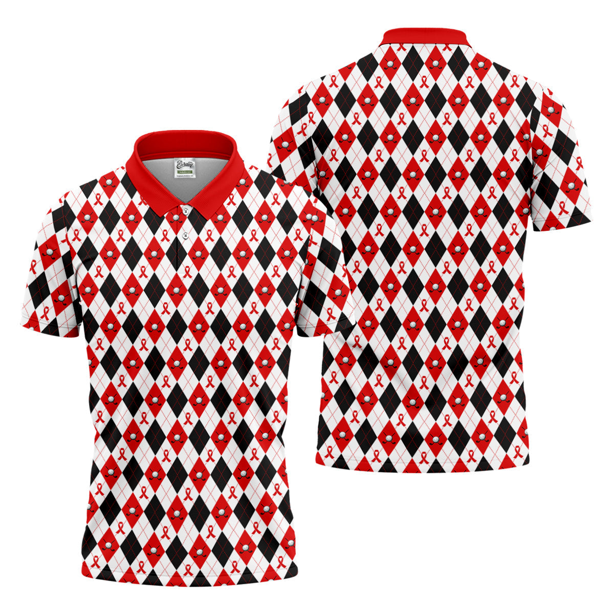 Red Painted Awareness Ribbon Aids Hiv Men's Polo Shirt, AIDS Awareness Shirt, Men Golf Shirt, Golf Gift For Men
