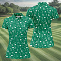 Stick Figure Golf Pose St Patrick's Day Shamrock Green Golf Shirt, Women's Golf Tops, Ladies Golf Polos