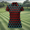 3D Effect Circular Pattern Red Golf Shirt, Cool Golf Outfit, Women Golf Top, Ladies Golf Shirts
