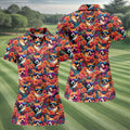 Tropical Corgi Floral Pattern Hawaiian Golf Polo, Golf Tops For Women, Golfing Apparel