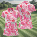 Pink Paisley Floral Pattern Golf Shirt, Golf Tops For Women, Hawaiian Golf Shirt, Women’s Golf Apparel