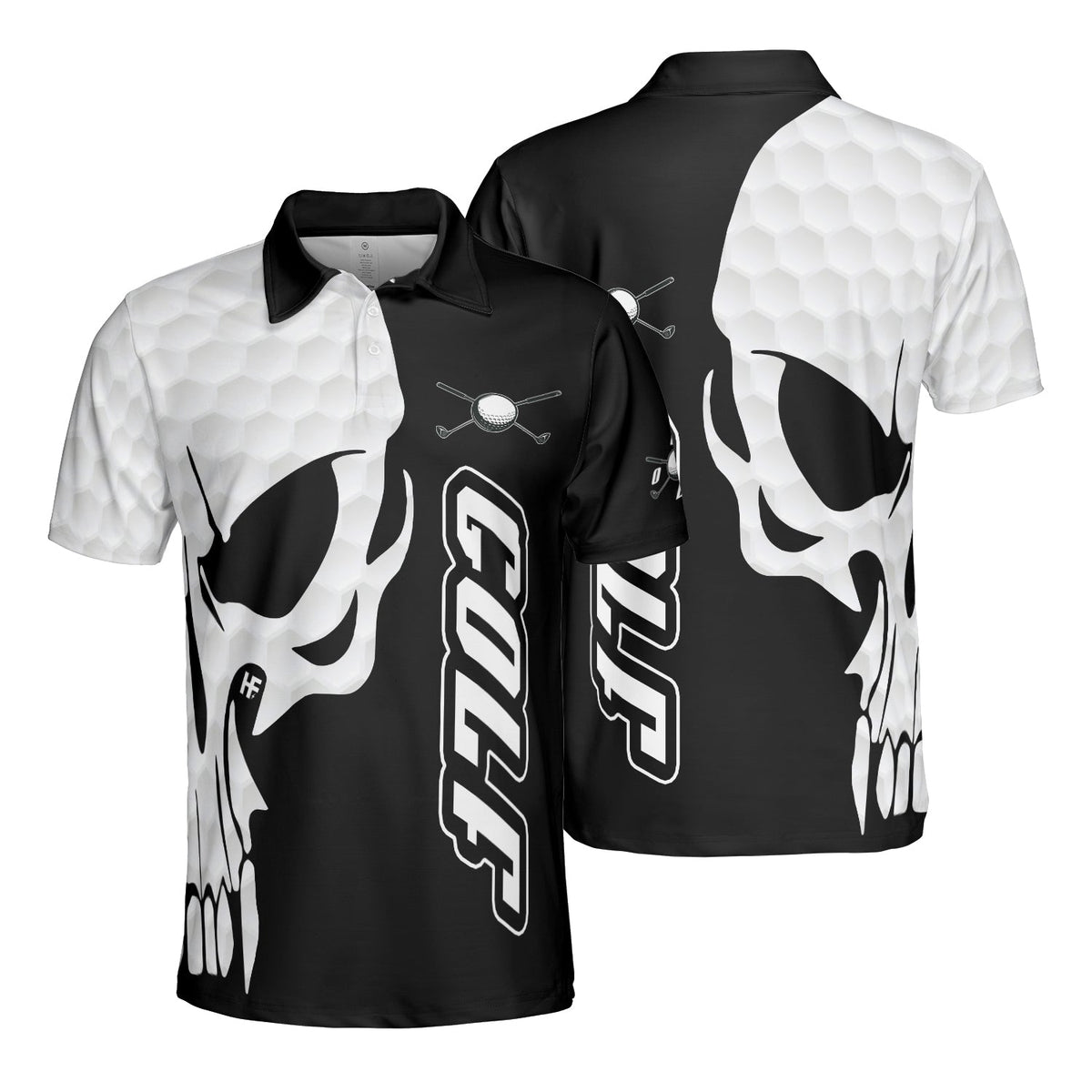 Black And White Skull Golf Polo Shirt, Men's Golf Polo Shirt, Golfing Apparel, Mens Golf Gift