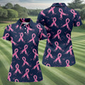 Pink Floral Ribbon Breast Cancer Awareness Polo Shirt, Ladies Golf Shirt, Performance Golf Shirt