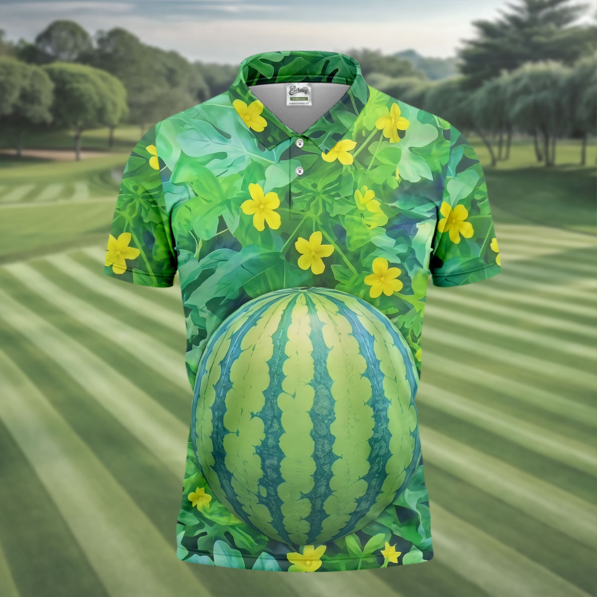 Funny Watermelon Belly Illusion Golf Polo Shirt, Mens Golf Polo, Hawaiian Golf Shirt