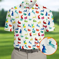 Colorful Bunny Funny Golf Shirt, Easter Bunny Pattern Golf Tops For Men, Golf Shirts For Men