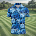 Blue Tropical Hibiscus Floral Golf Shirt, Mens Polo Shirts, Golf Apparel For Men