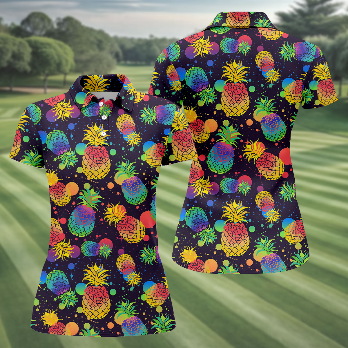 Colorful Pineapple Sleeveless Golf Shirt, Cute Golf Outfit, Women's Golf Shirt, Golf Polo For Women