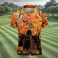 Spooky Black Cat Halloween Golf Polo Shirt, Men's Golf Shirts, Hawaiian Golf Shirt
