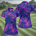 Purple Pink Tropical Palm Trees Golf Shirt, Golf Polo For Women, Printed Golf Shirt