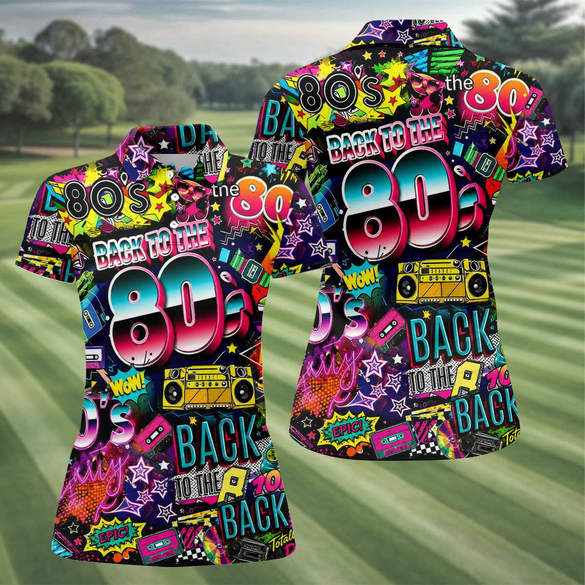 Back To The 80s Vintage Hawaiian Golf Shirt, Women's Golf Tops, Ladies Golf Shirts
