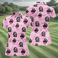 Pink Cute Ghost Caller Heart Pattern Halloween Golf Polo Shirt, Golf Shirts For Women