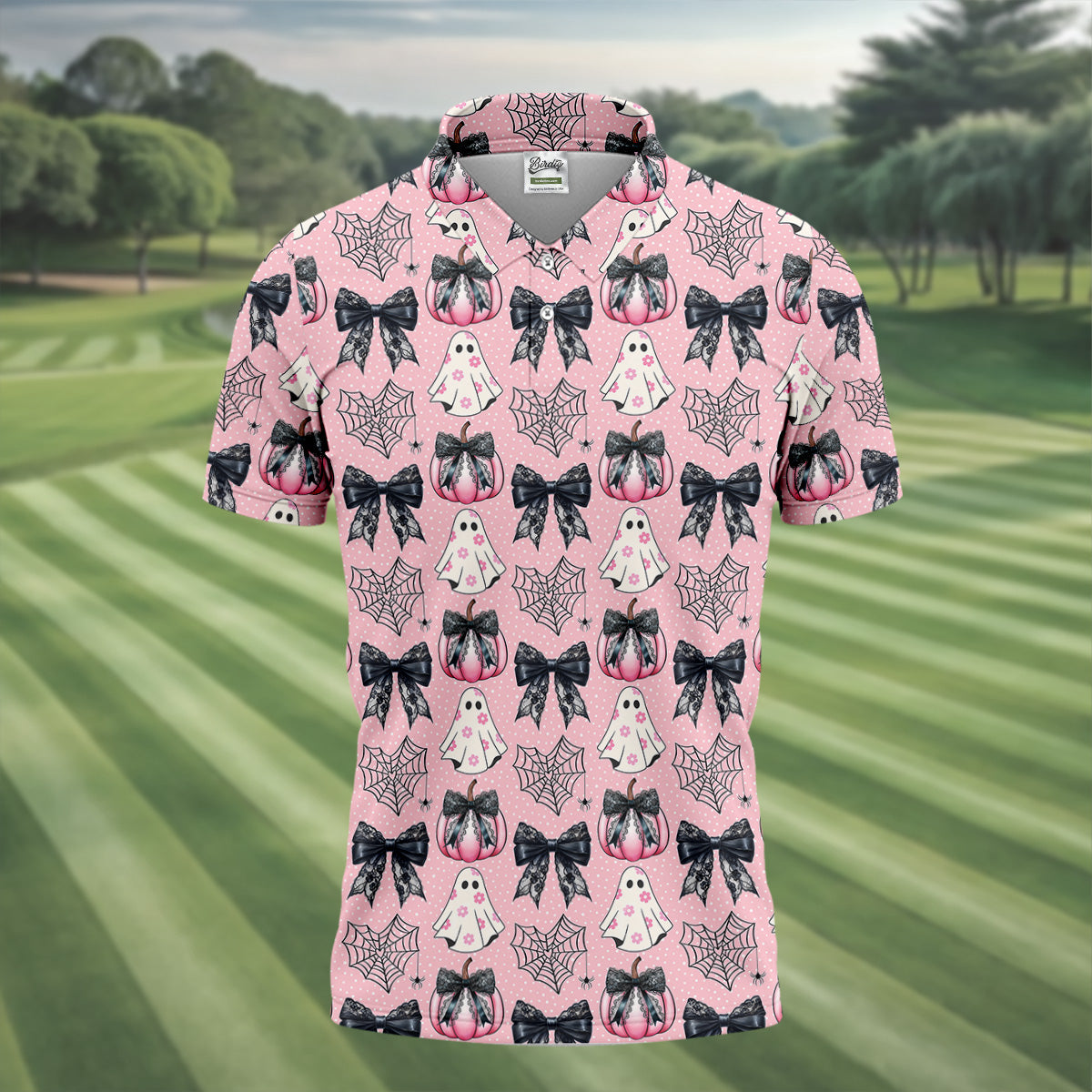 Coquette Pumpkin Boo Pink And Black Cute Golf Outfit, Fun Golf Shirts For Men, Golfing Apparel