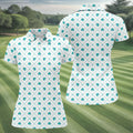 Grid Pattern Shamrock Golf Shirt, St Patrick's Day Women's Golf Tops, Ladies Golf Polos, Golf Shirt For Women