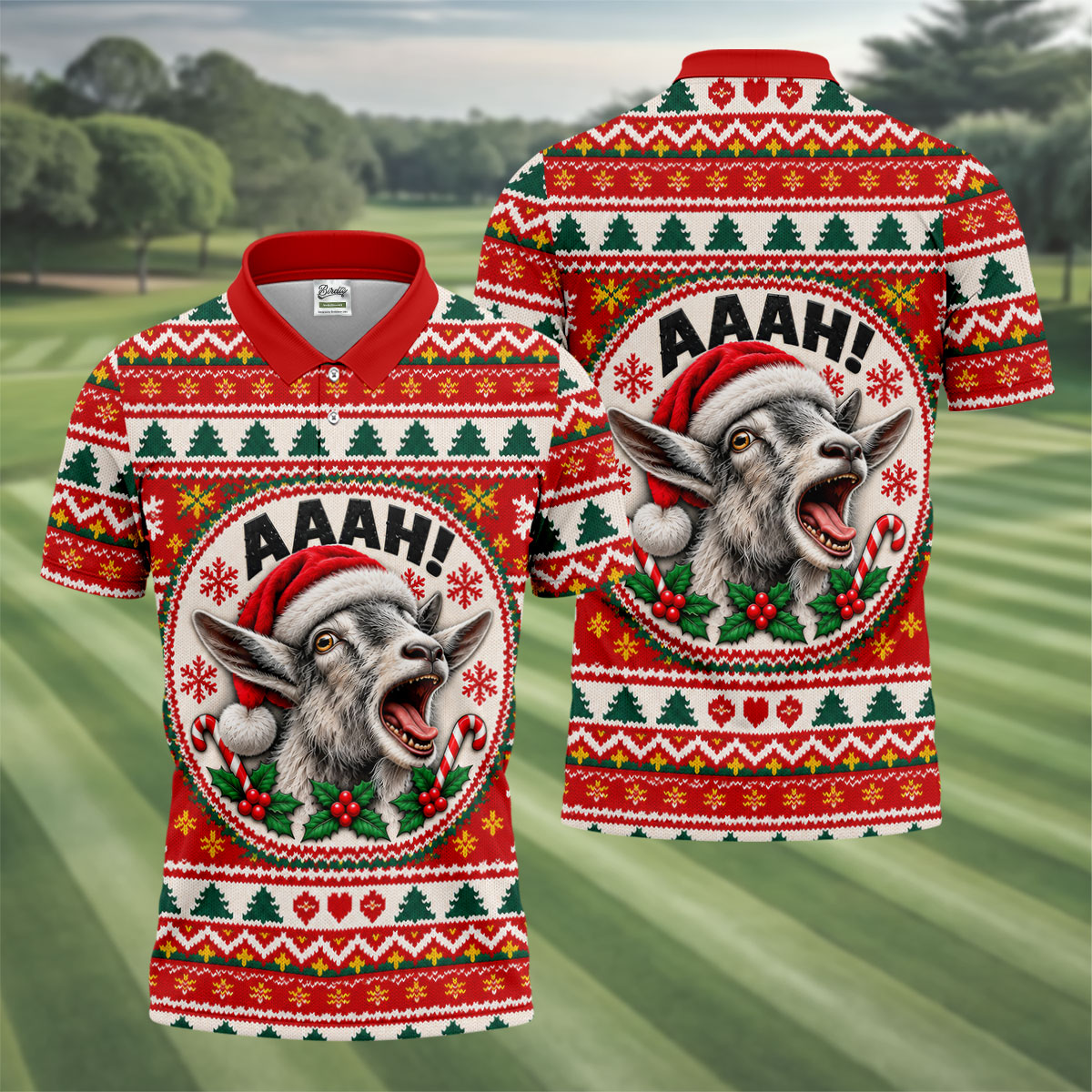 Funny Screaming Goat Christmas Golf Shirt, Golf Shirts For Men, Mens Golf Apparel