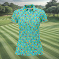 Tropical Vibe Hawaiian Pattern Turquoise Golf Shirt, Women's Golf Tops, Golf Gift For Ladies
