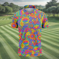 Vintage Psychedelic Floral Pattern Hawaiian Golf Shirt, Mens Golf Shirts, Golf Polo Shirts For Men