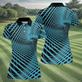 Swirling Vortex Black And Light Blue Women's Golf Tops, Ladies Golf Shirts, Ladies Golf Polos