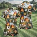 Cartoon Marshmallow, Graham Cracker and Campfire Characters Lake Camping Hawaiian Golf Polo, Golf Tops For Women, Golfing Apparel