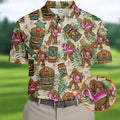 Tropical Bigfoot Adventure with Tiki Totems Design Hawaiian Golf Polo, Golf Tops For Men, Golfing Apparel