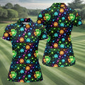 The Star And The Shamrock Rainbow Glitter St Patrick's Golf Shirt, Women's Golf Tops, Ladies Golf Polos